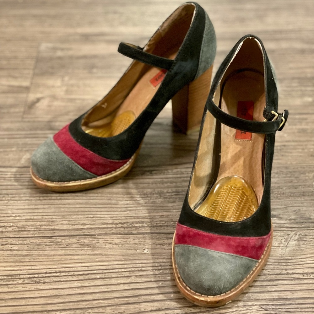 Miz Mooz Cyrus block heel Mary Jane suede pumps